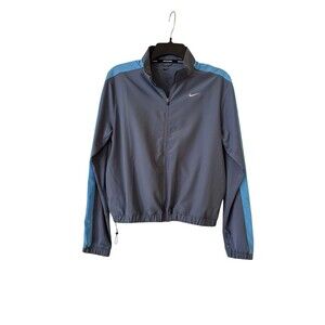 Nike Running DRI-FIT Windbreaker Women’s M Full Zip Gray/Blue Lightweight